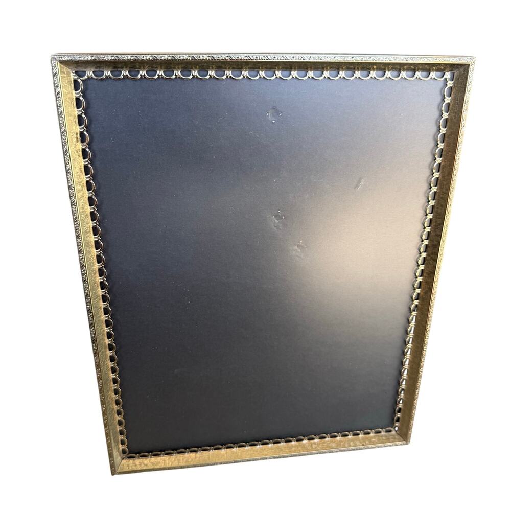VINTAGE Picture Photo Frame 8x10 Brass Gold Tone Metal Ornate Standing Scalloped